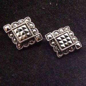 VINTAGE CLASSIC STERLING DIAMOND SHAPED WITH MARCASITE SETS POST EARRINGS 9